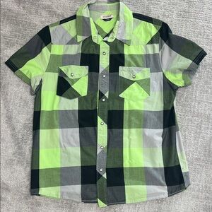 Anchor Blue Men's Green and Black Plaid Button Down Shirt
